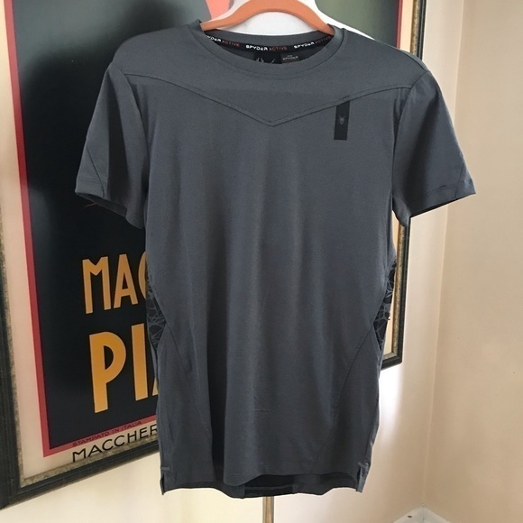 Spyder Active Gray and Black Webbed ProW B BREATHABLE Workout T Shirt - Picture 9 of 9